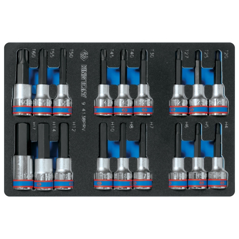 Набор торцевых насадок 1/2 TORX, HEX, L = 80 мм, ложемент, 18 предметов, KING TONY