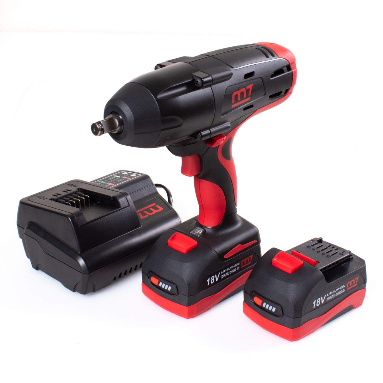 MIGHTY SEVEN Гайковерт аккумуляторный ударный 1/2", 1220 Нм, 18 В, 4 предмета, кейс